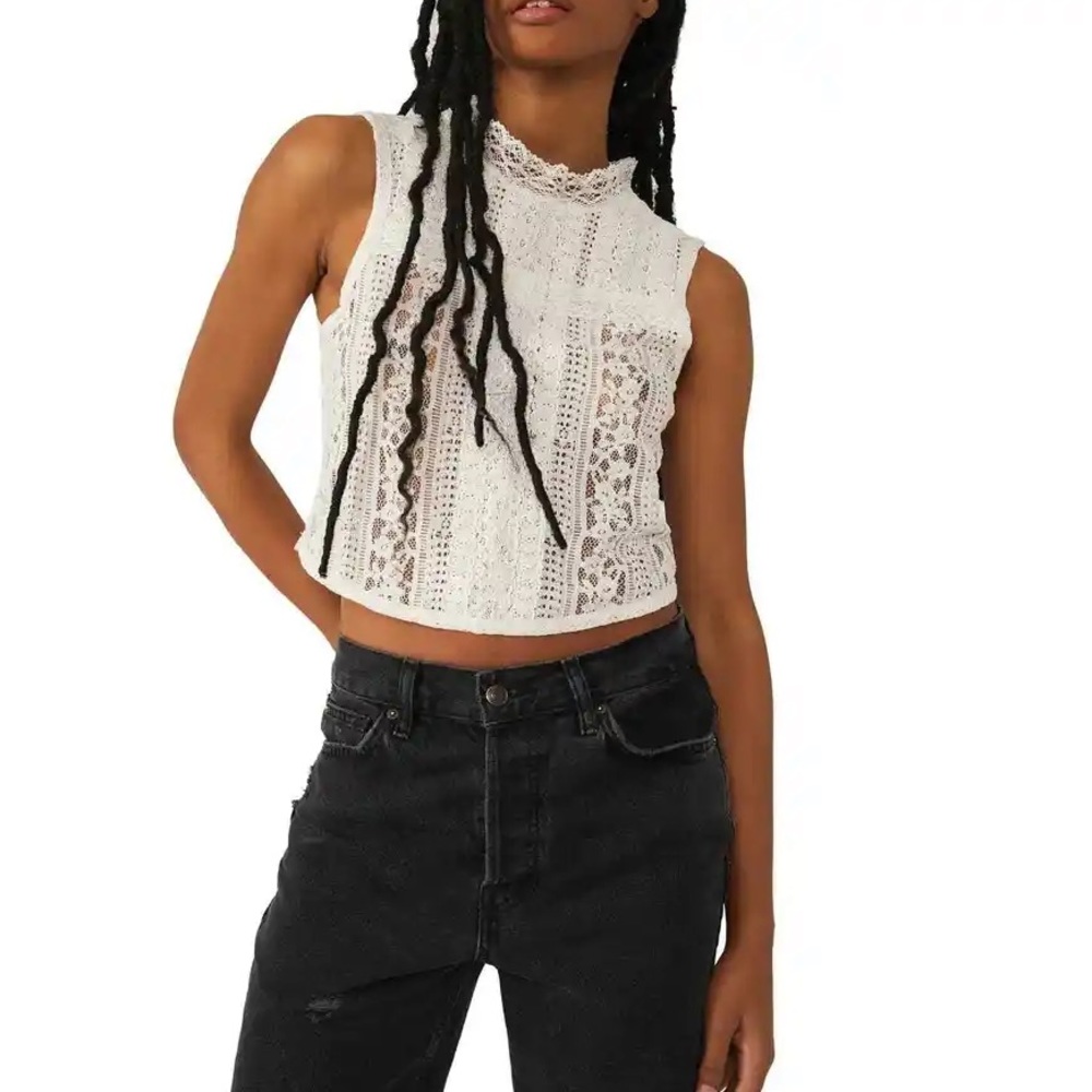 NWT Free People White Lace Tea Party Top - SMALL
